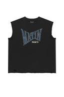 RAW EDGE CUT OUT SLEEVELESS TOP FOR MEN IN BLACK image 1