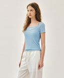 W SMALL CLASSIC LOGO SLEEVELESS LAYERED TEE IN SKY BLUE
