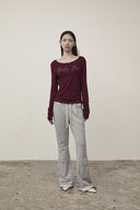 HENLY NECK SHIRRING TOP IN BURGUNDY image 18