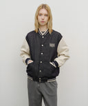 CLASSIC LOGO EMBROIDERY DENIM VARSITY JACKET IN NAVY image 12