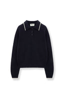 BACK LOGO COLLAR KNIT TOP FOR WOMEN IN DARK NAVY image 12