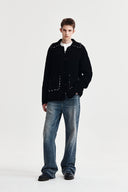 HANDMADE COLLAR KNIT CARDIGAN FOR MEN IN BLACK image 19