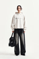 RAW EDGE HEM SWEAT HOODY IN LIGHT BEIGE image 8
