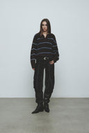 HAIRY STRIPE PIQUE KNIT TOP IN BROWN image 20