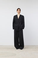 DESTRESSED WAIST PINTUCK WIDE PANTS IN CHARCOAL GREY image 9