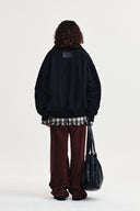 HIGH NECK BUTTON POINT ZIP UP JUMPER IN BLACK image 7