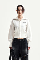 HIGH NECK EMBROIDERED LOGO ZIP UP FOR WOMEN IN IVORY image 15