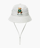KIDS BEAR EMBROIDERY ROUND BUCKET HAT IN WHITE image 1