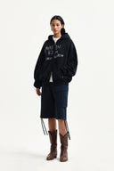VINTAGE WASHED GRAFFITI HOODY ZIP UP IN BLACK image 9
