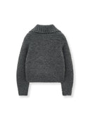 BOUCLE KNIT ZIP UP CARDIGAN IN CHARCOAL GREY image 3