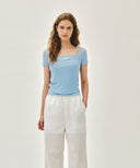 W SMALL CLASSIC LOGO SLEEVELESS LAYERED TEE IN SKY BLUE