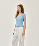 W SMALL CLASSIC LOGO SLEEVELESS LAYERED TEE IN SKY BLUE