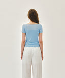 W SMALL CLASSIC LOGO SLEEVELESS LAYERED TEE IN SKY BLUE