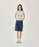 W FLOWER CLASSIC LOGO CAP SLEEVE TEE IN LIGHT HEATHER GREY