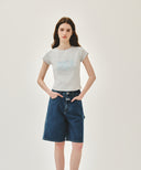 W FLOWER CLASSIC LOGO CAP SLEEVE TEE IN LIGHT HEATHER GREY