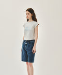 W FLOWER CLASSIC LOGO CAP SLEEVE TEE IN LIGHT HEATHER GREY