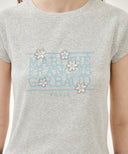 W FLOWER CLASSIC LOGO CAP SLEEVE TEE IN LIGHT HEATHER GREY