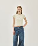W FLOWER CLASSIC LOGO CAP SLEEVE TEE IN CREAM