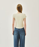 W FLOWER CLASSIC LOGO CAP SLEEVE TEE IN CREAM