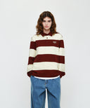 SMALL CLASSIC LOGO RUGBY COLLAR LONG SLEEVE TEE IN BURGUNDY