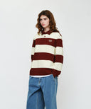 SMALL CLASSIC LOGO RUGBY COLLAR LONG SLEEVE TEE IN BURGUNDY