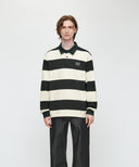 SMALL CLASSIC LOGO RUGBY COLLAR LONG SLEEVE TEE IN CHARCOAL GREY