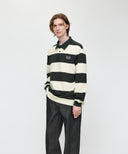 SMALL CLASSIC LOGO RUGBY COLLAR LONG SLEEVE TEE IN CHARCOAL GREY