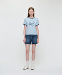 W VINTAGE CURSIVE LOGO RINGER TEE IN SKY BLUE