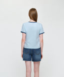 W VINTAGE CURSIVE LOGO RINGER TEE IN SKY BLUE