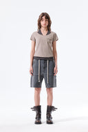 HERINGBONE RAW CUT DENIM SHORTS IN GRAY image 7