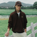 SMALL CLASSIC LOGO HALF ZIPUP SWEATSHIRT IN DARK BROWN