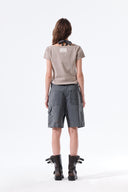 HERINGBONE RAW CUT DENIM SHORTS IN GRAY image 9