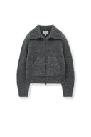 BOUCLE KNIT ZIP UP CARDIGAN IN CHARCOAL GREY image 2