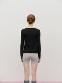 W LAYERED SHEER JERSEY LONG SLEEVE IN BLACK