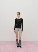 W LAYERED SHEER JERSEY LONG SLEEVE IN BLACK