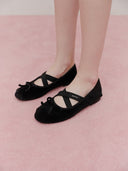 W CROSS BANDING SHEARING FLAT SHOES IN BLACK