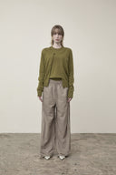 CASHMERE BLENDED ROUND KNIT CARDIGAN IN OLIVE image 8