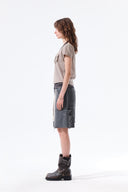 HERINGBONE RAW CUT DENIM SHORTS IN GRAY image 8