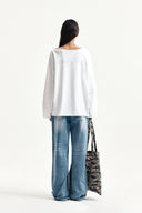 RAW HEM FINISHED BOAT NECK TOP IN WHITE image 7