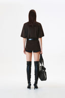 LOGO EMBROIDERY OVERSIZE TOP IN BROWN image 8