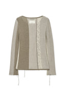 COLOR BLOCK SLIM KNIT CARDIGAN IN BEIGE image 2