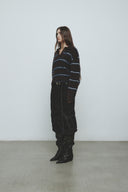 HAIRY STRIPE PIQUE KNIT TOP IN BROWN image 7