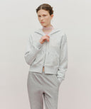 W LACE APPLIQUE CROP HOODIE ZIPUP IN LIGHT HEATHER GREY image 13