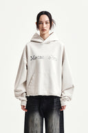 RAW EDGE HEM SWEAT HOODY IN LIGHT BEIGE image 5