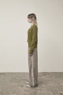 CASHMERE BLENDED ROUND KNIT CARDIGAN IN OLIVE image 9