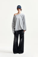 RAW HEM FINISHED BOAT NECK TOP IN GRAY image 9