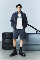 HERINGBONE RAW CUT DENIM SHORTS IN GRAY image 12