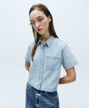 W DENIM HALF SLEEVE SHIRT IN LIGHT BLUE image 1