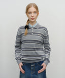 REGULAR LOGO STRIPE POLO KNIT IN MELANGE GRAY image 11