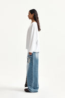 RAW HEM FINISHED BOAT NECK TOP IN WHITE image 16